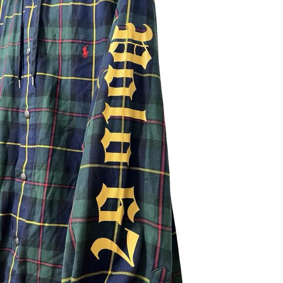 Polo Ralph Lauren Mens Plaid Hooded Snap Front Shirt Size XXL Green Preppy Logo - Picture 4 of 13